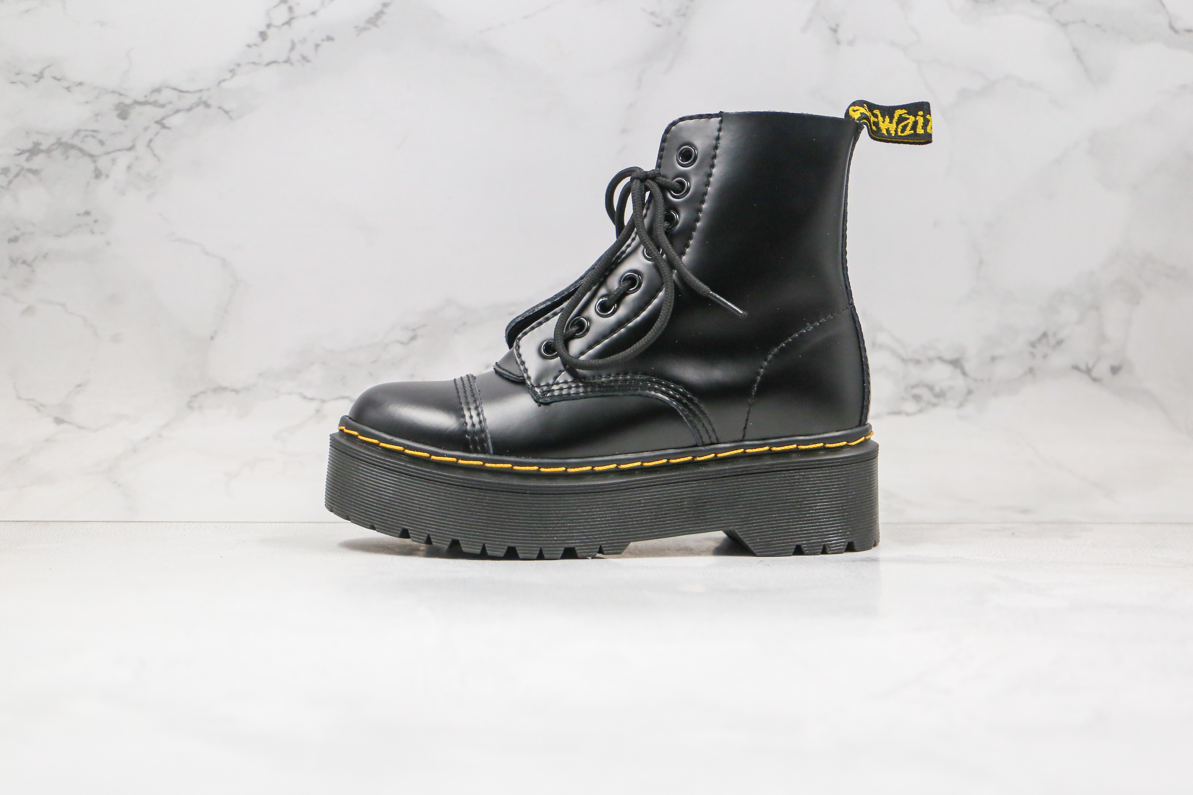 Dr. Martens Smooth Leather Platform Buckle 8-Eye Boots