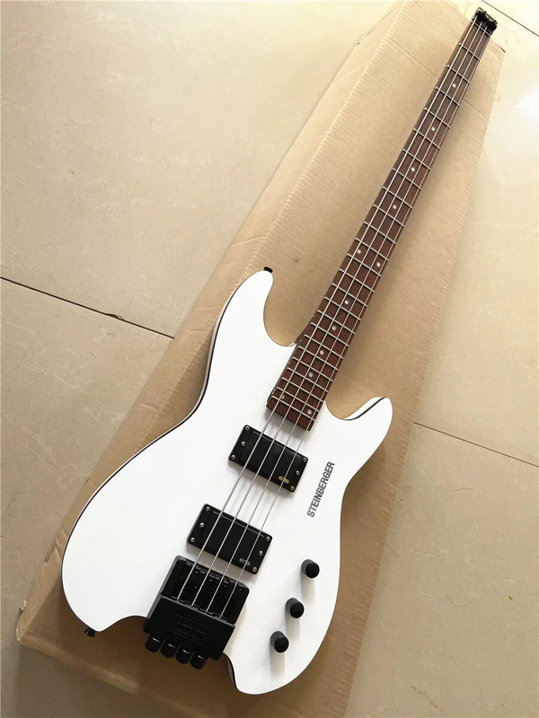 High Quality Custom 4-string White Headless Electric Bass Black Accessory