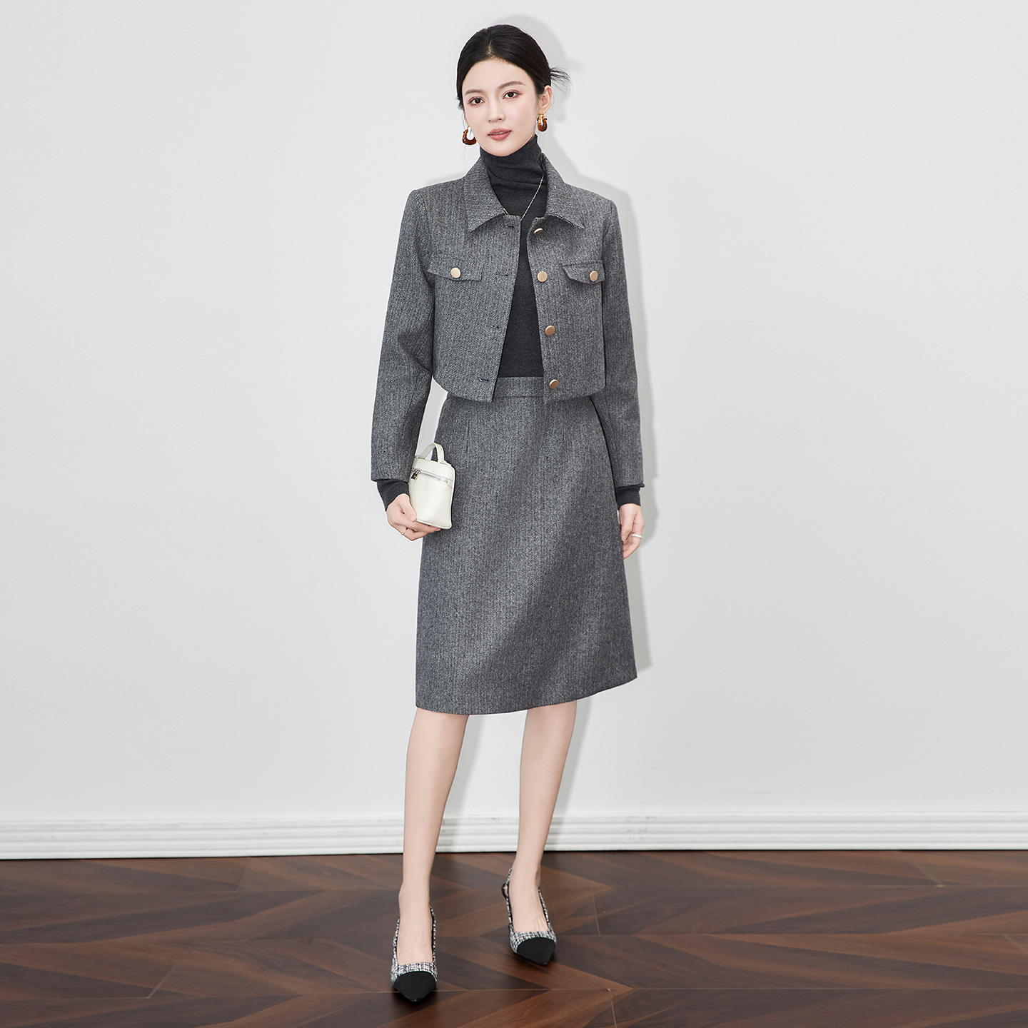 Women Winter Jacquard Tweed Elegant Suit Jacke Coat Top And Long Skirt Two Piece Set Matching Outfit