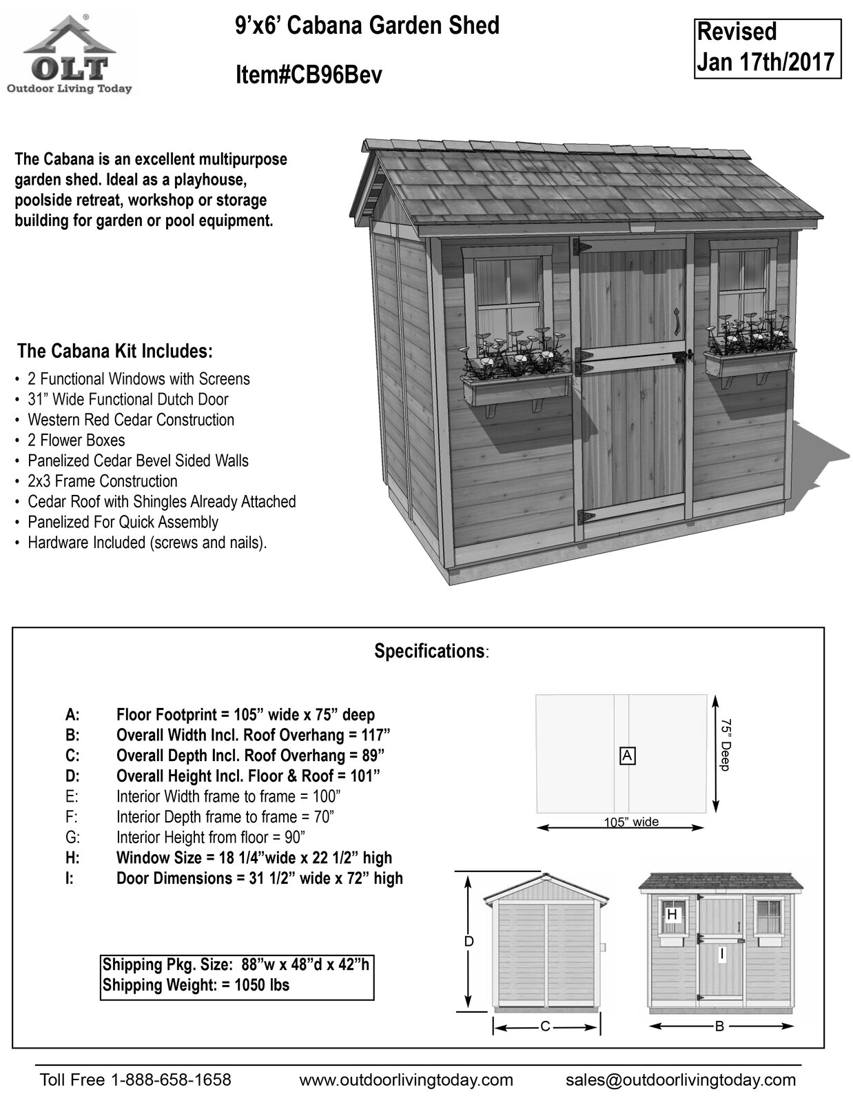 9x6 ft Cabana Cedar Wood Garden Shed