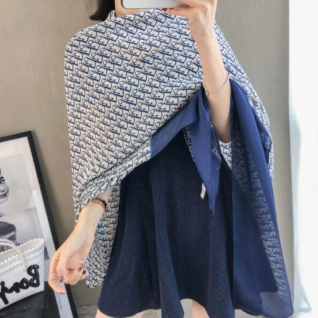 Dior Oblique Scarf Beige and Navy 90 x 180 cm Design B
