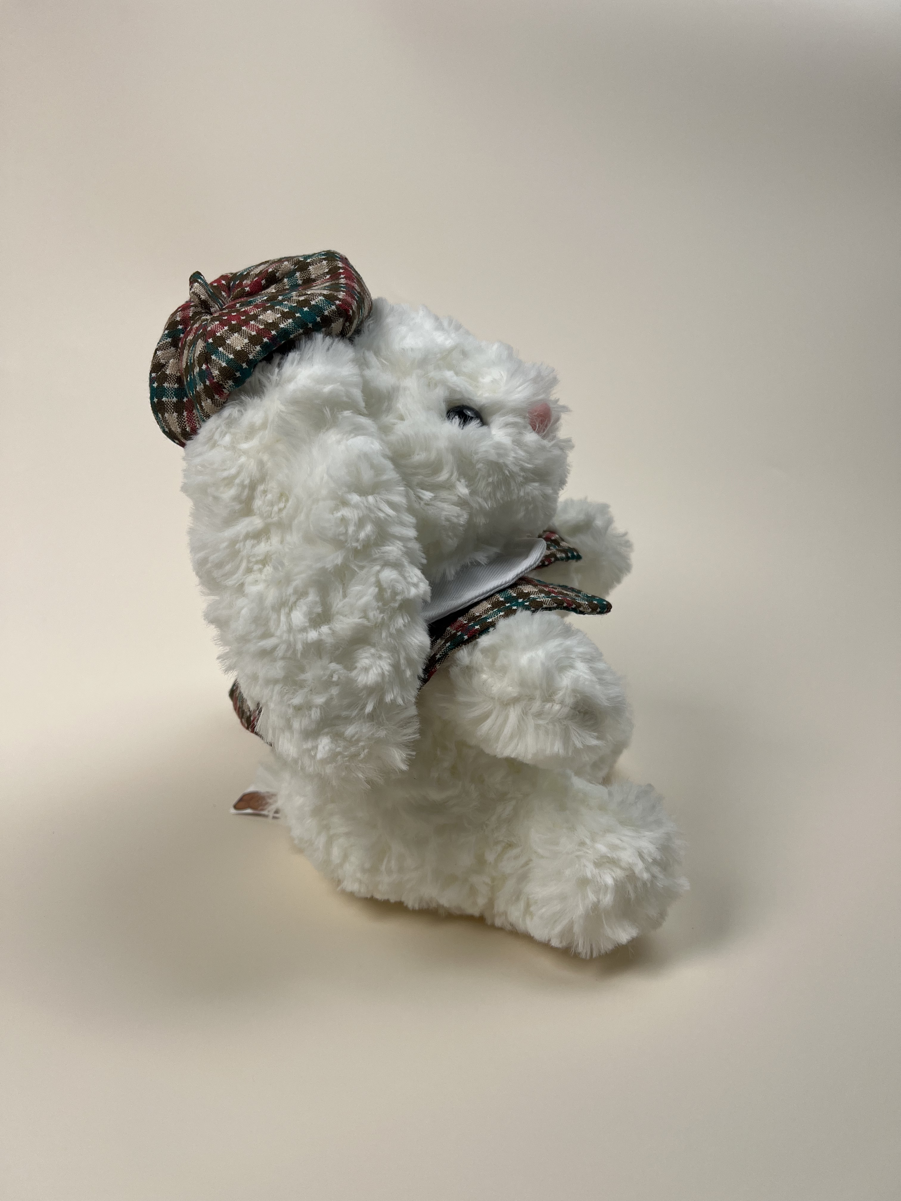 Checkered Beret with Floppy Ears Plush Rabbit Toy