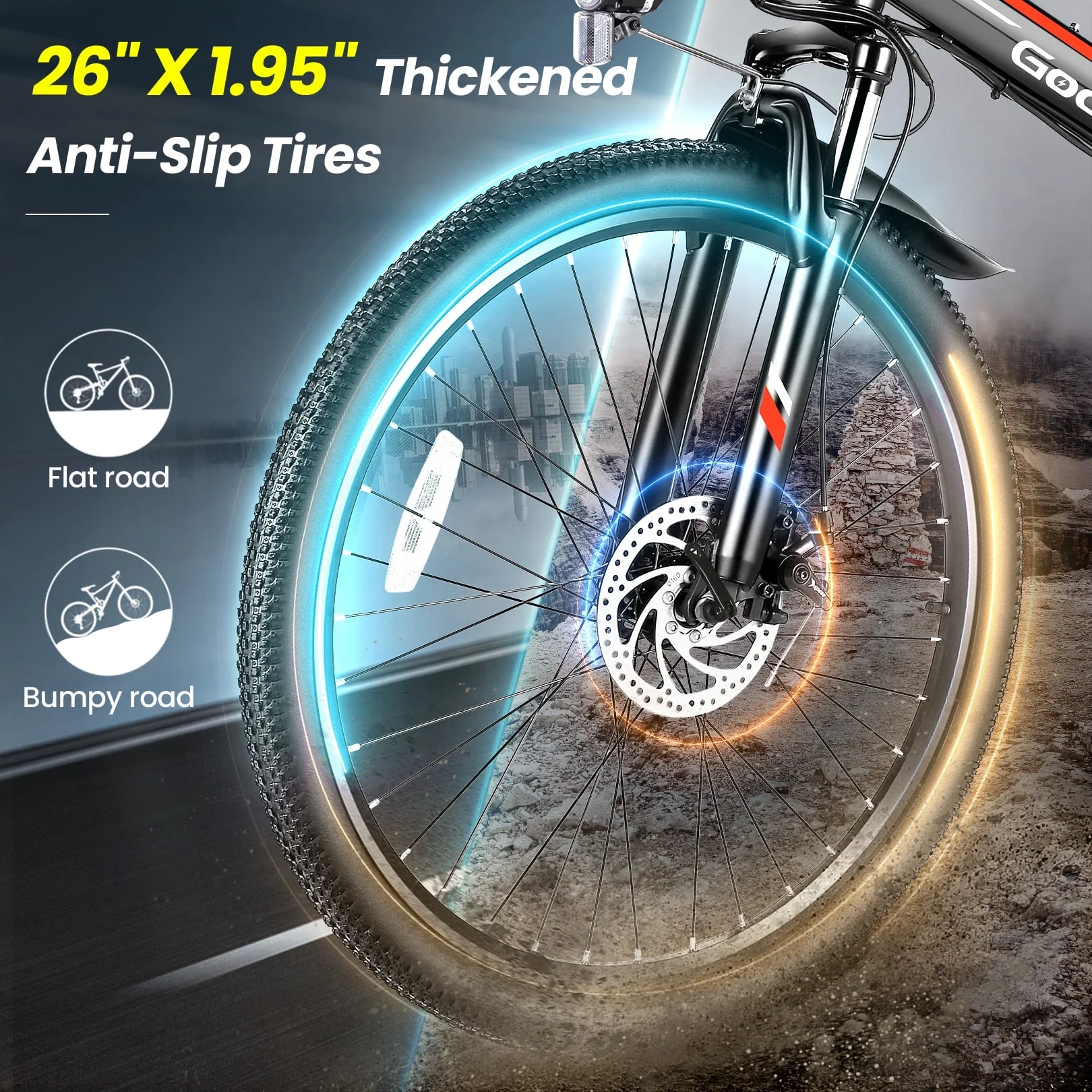 Gocio 26in Folding Electric Mountain Bike, 500W, Full Suspension