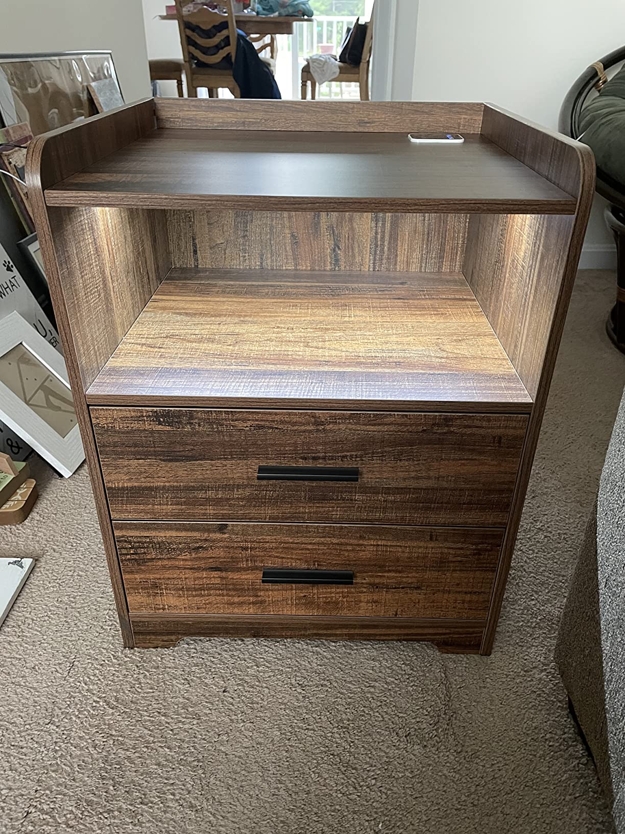Black Nightstand with Charging Station