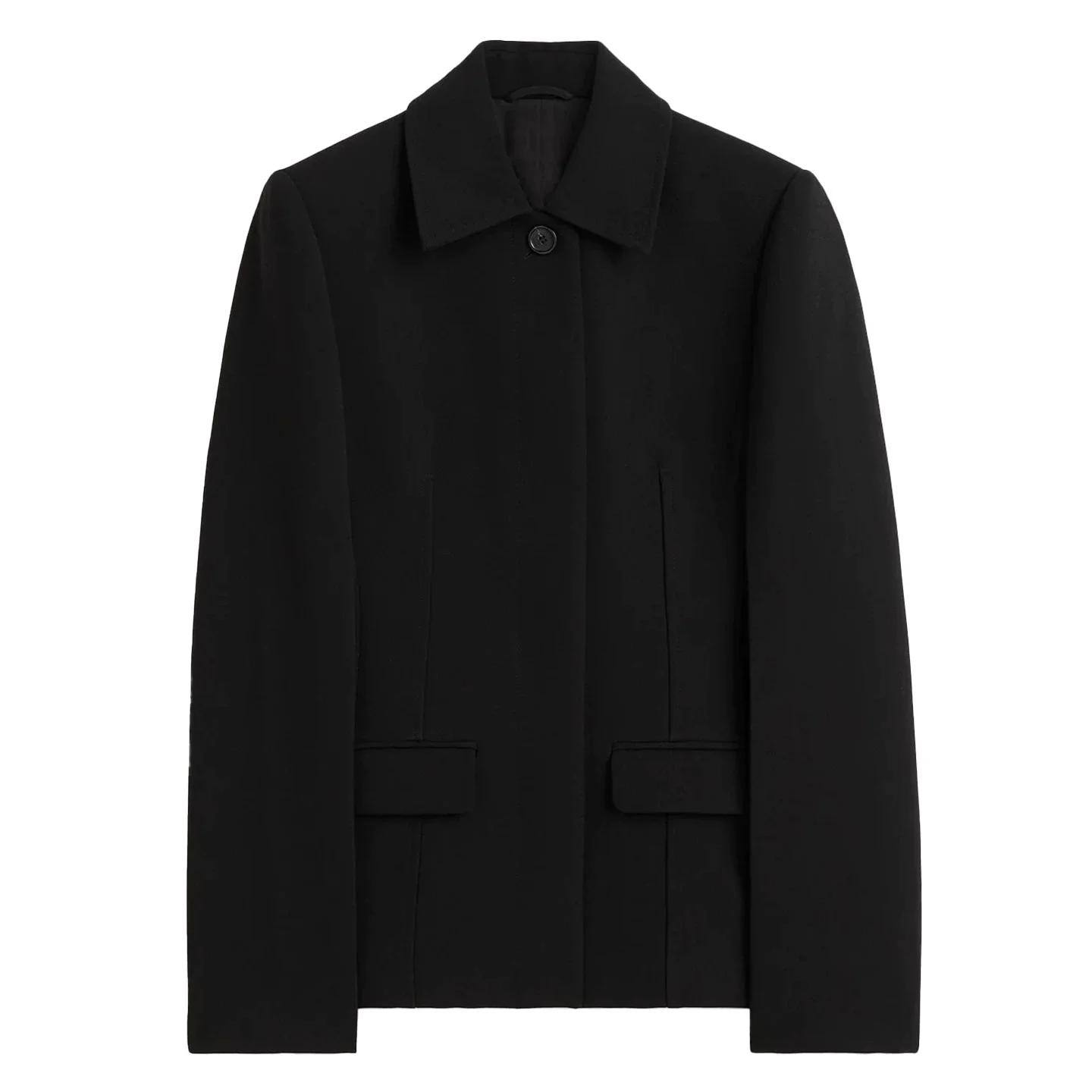 Waist-cinching black lapel long-sleeve outerwear