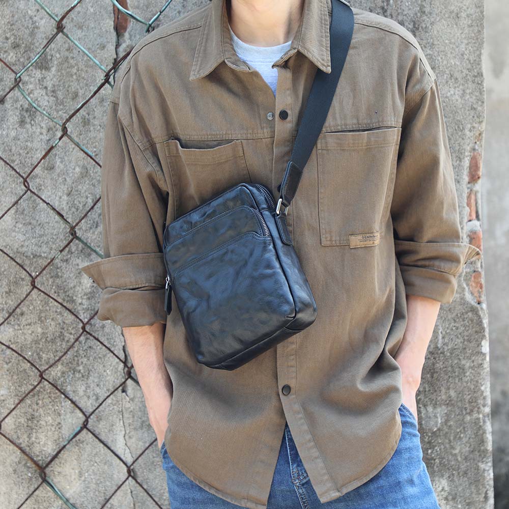 Modern Textured Leather Crossbody Pouch - Compact Utility for the Urban Explorer