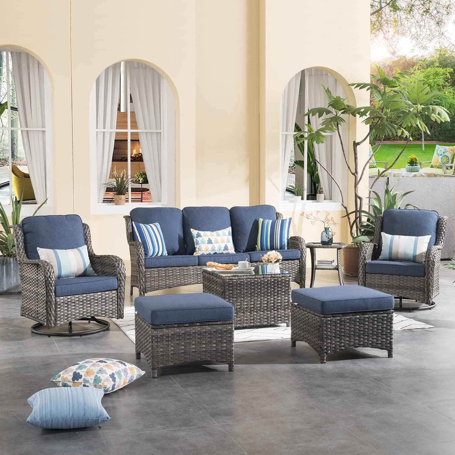 Patio Furniture Sets 7 Pieces Furniture All Weather Wicker
