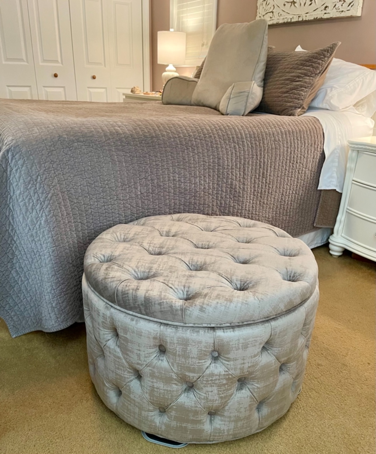Homebeez Round Velvet Storage Ottoman