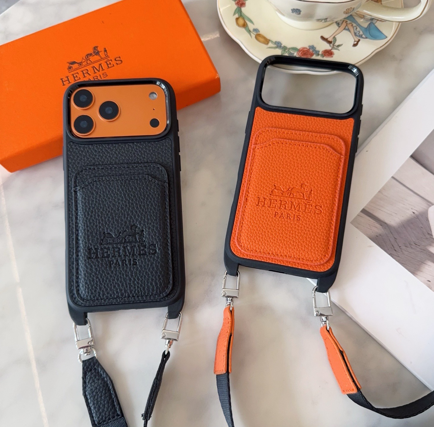 Hermès Paris Embossed Leather Card Pocket Crossbody Luxury Phone Case