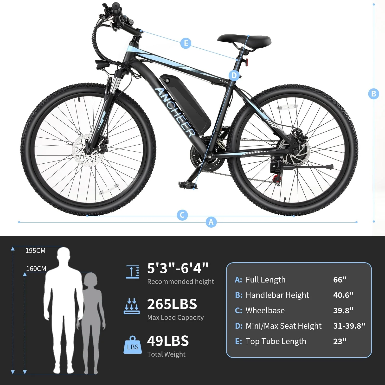 ANCHEER 26in Electric Mountain Bike, 500W, 48V 7.8Ah