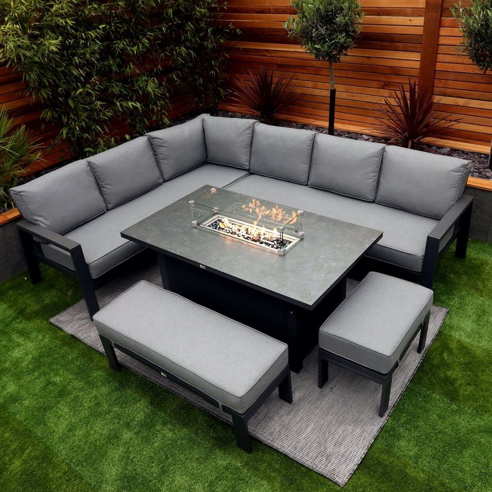 Monaco Luxury Large Grey Rattan Garden Sofa Set 10 Piece Semi