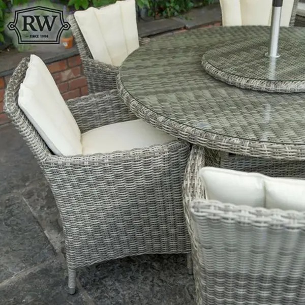 Outdoor Wicker 135cm Round Table 6 Seats (Light Gray)