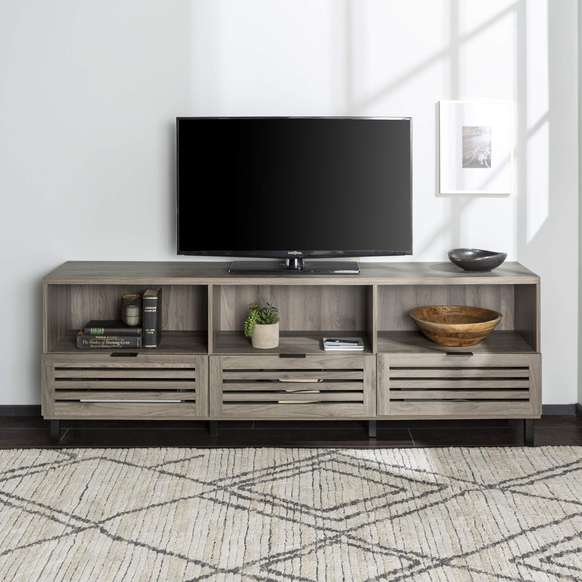 Modern Slatted Wood TV Stand for TV's up to 80