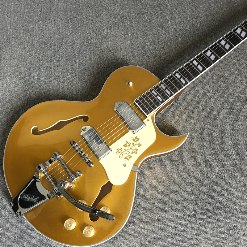 Hollow Body Electric Guitar Byrdland Gold Top P90 Pickups Chrome Hardware Top