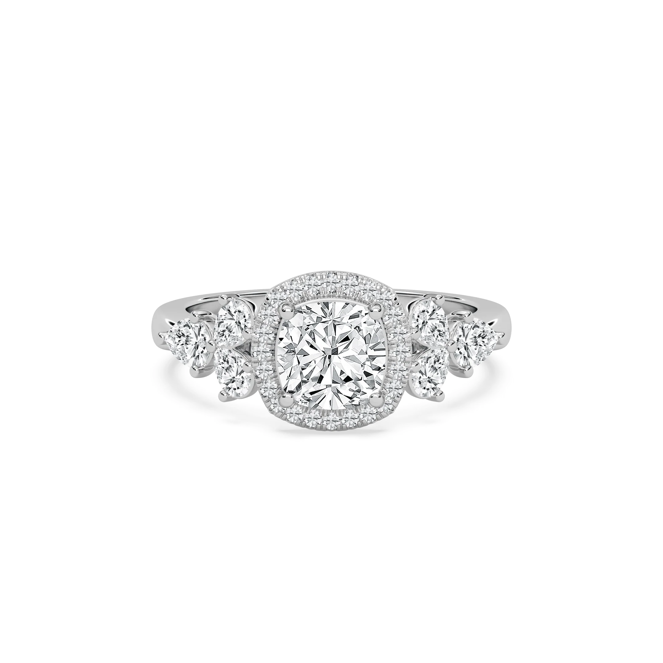Ember 3 ²⁄₃ ctw Cushion Lab Grown Diamond Pear Sides Halo Engagement Ring