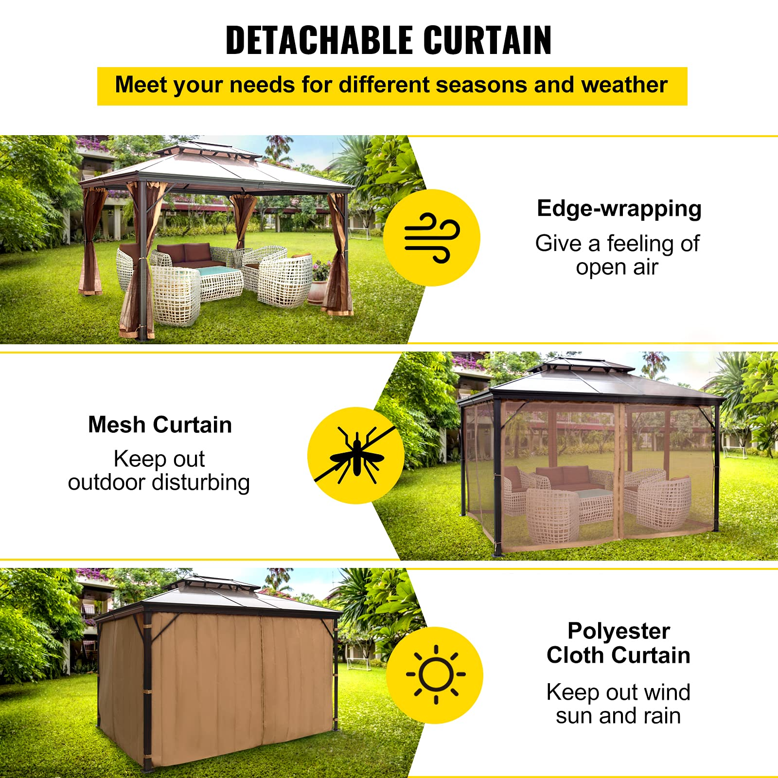 Hard Top Gazebo 10' x 12' with Netting - Metal Gazebo