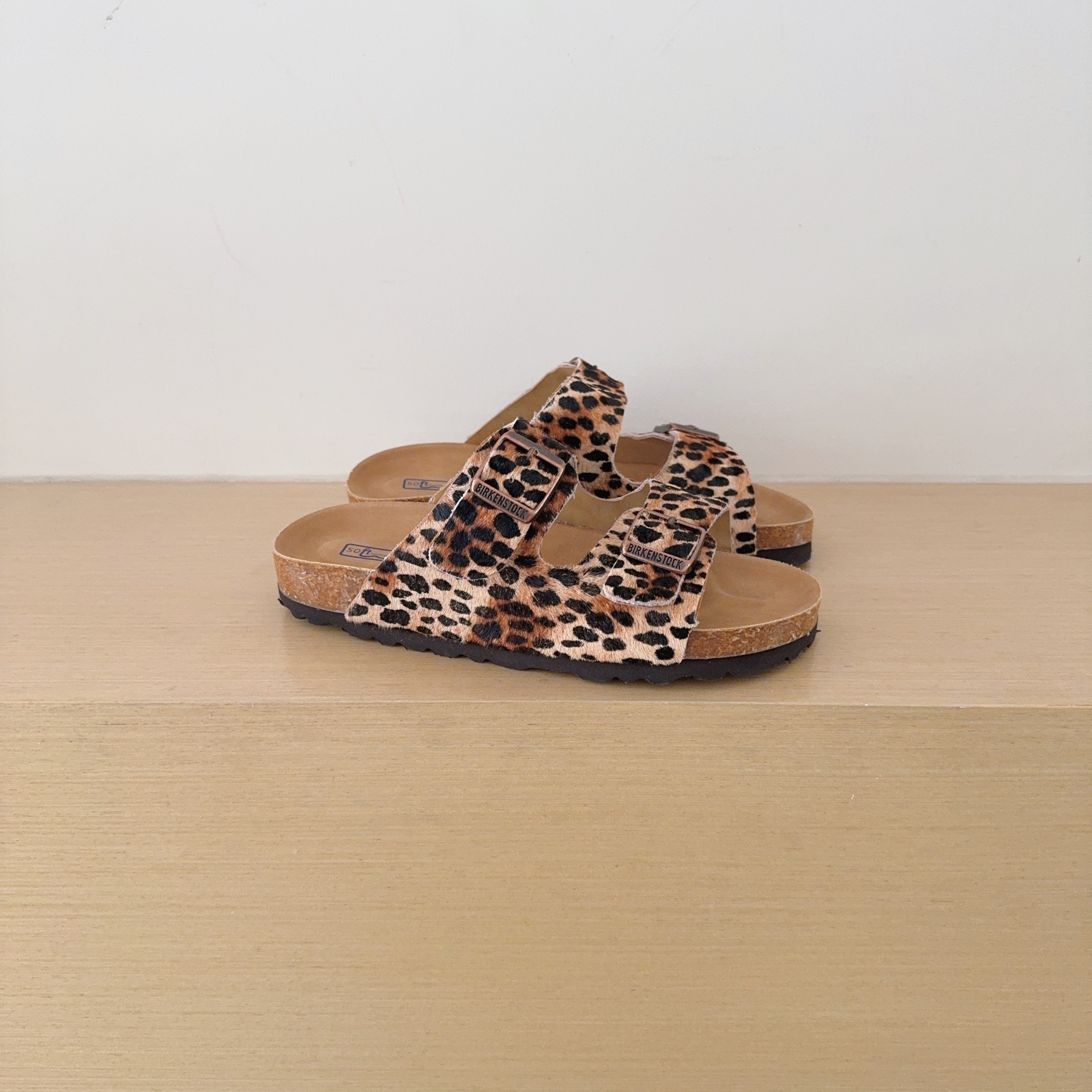 Leopard Print Birken-Style Two-Strap Sandals