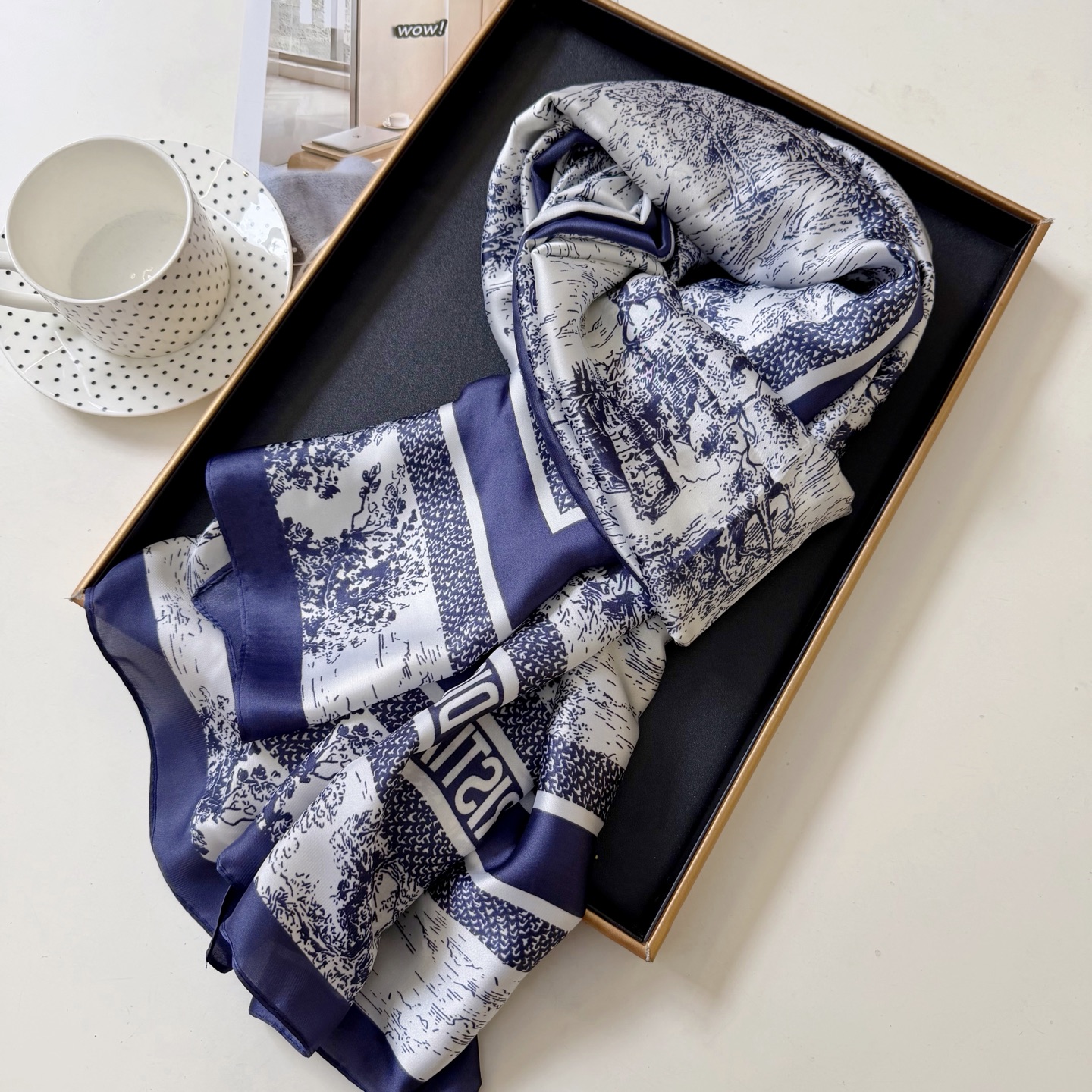 Dior Toile Print Scarf Grey and Navy 90 x 180 cm