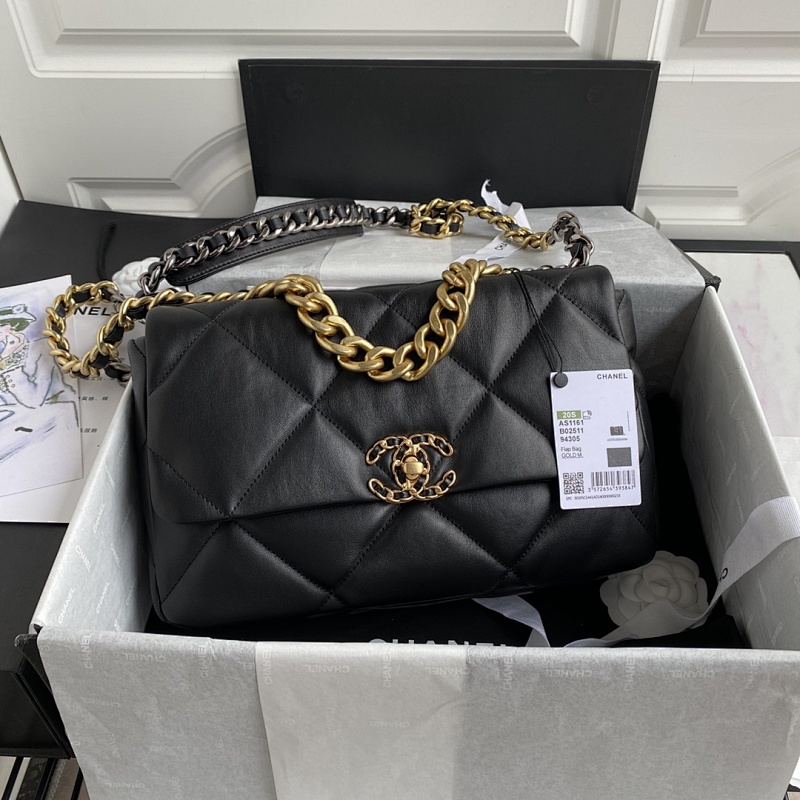 Chanel Chain Shoulder Bag Black Gold Large