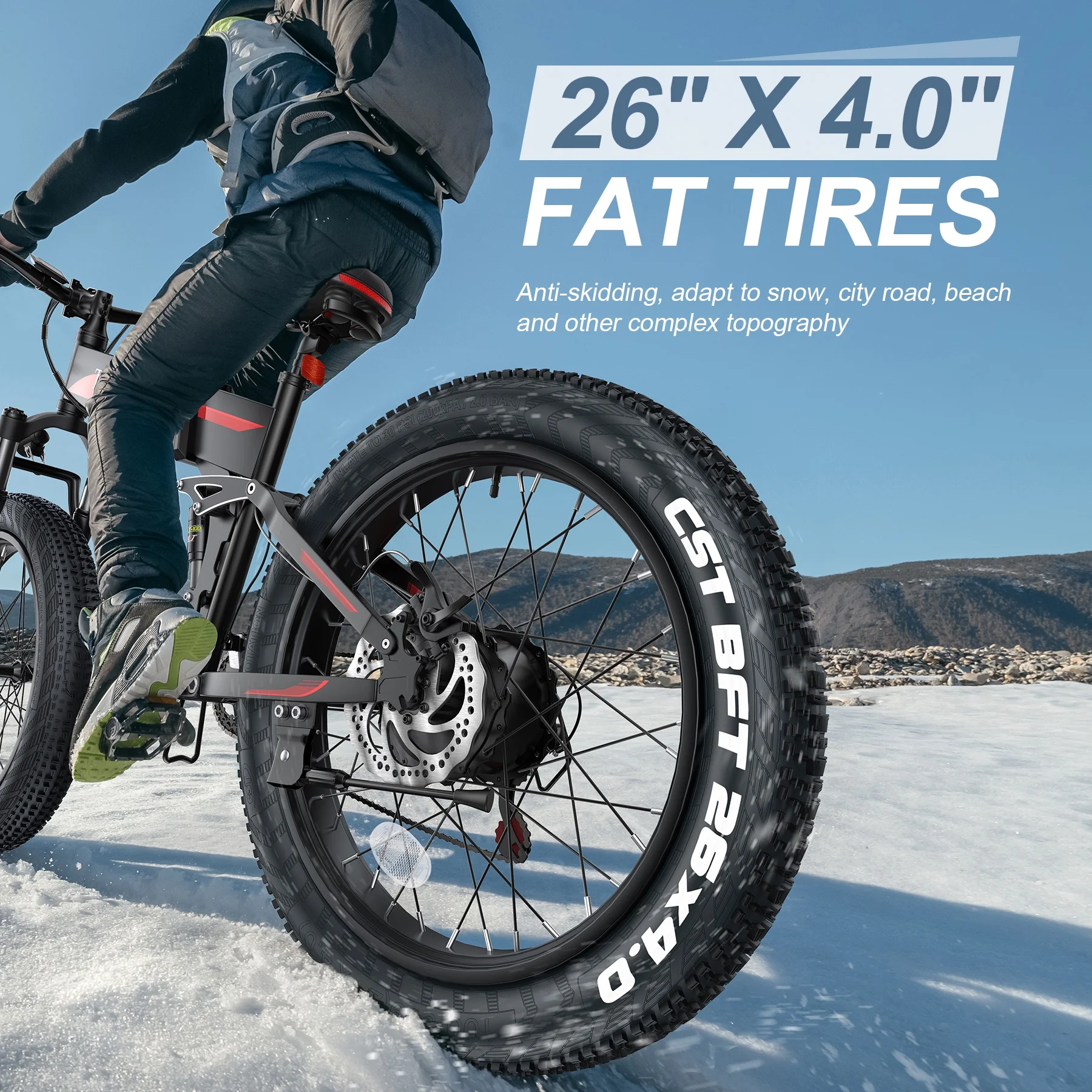 TotGuard 26in Folding Fat Tire Electric Bike, 500W, 48V 10Ah