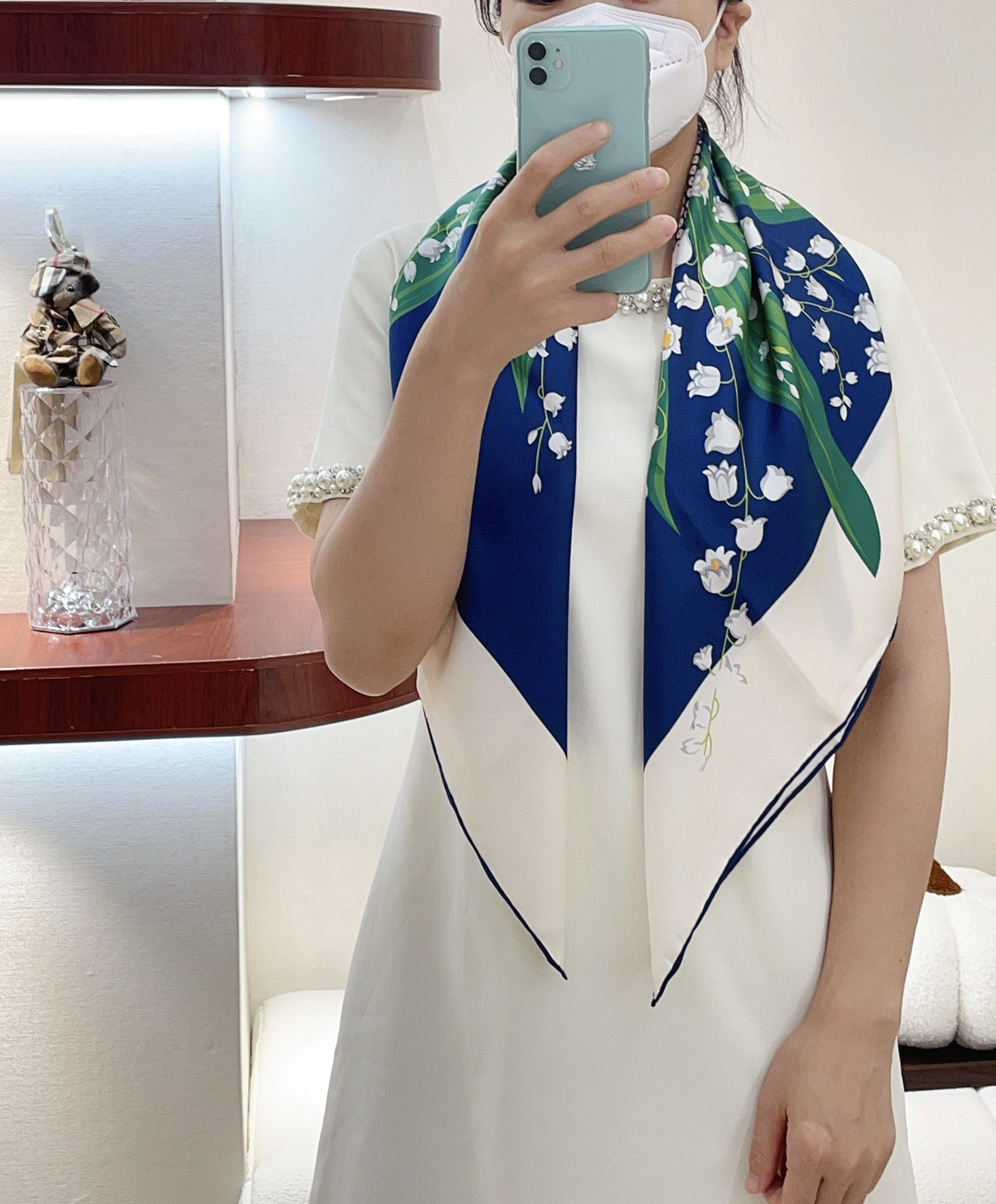 Dior Floral Print Silk Square Scarf Blue product images