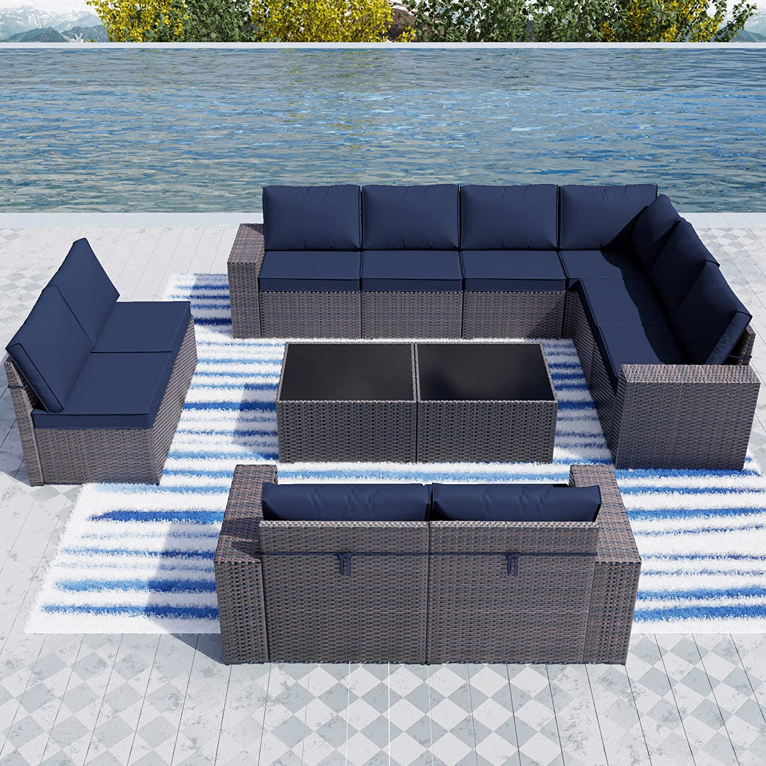 Sectional Rattan Sofa Set Brown PE Wicker Patio Conversation Set