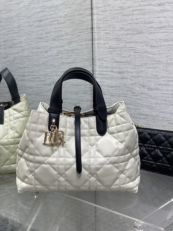 Dior Toujours Tote Bag Medium Ivory Black Leather