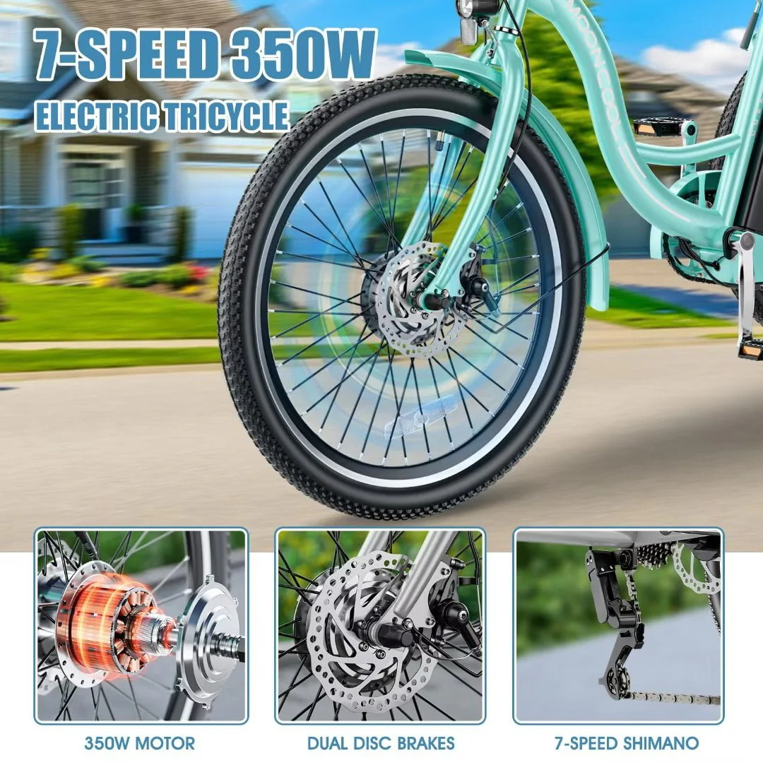 Docred 24in Electric Tricycle with Basket, 350W, 36V 10.4Ah