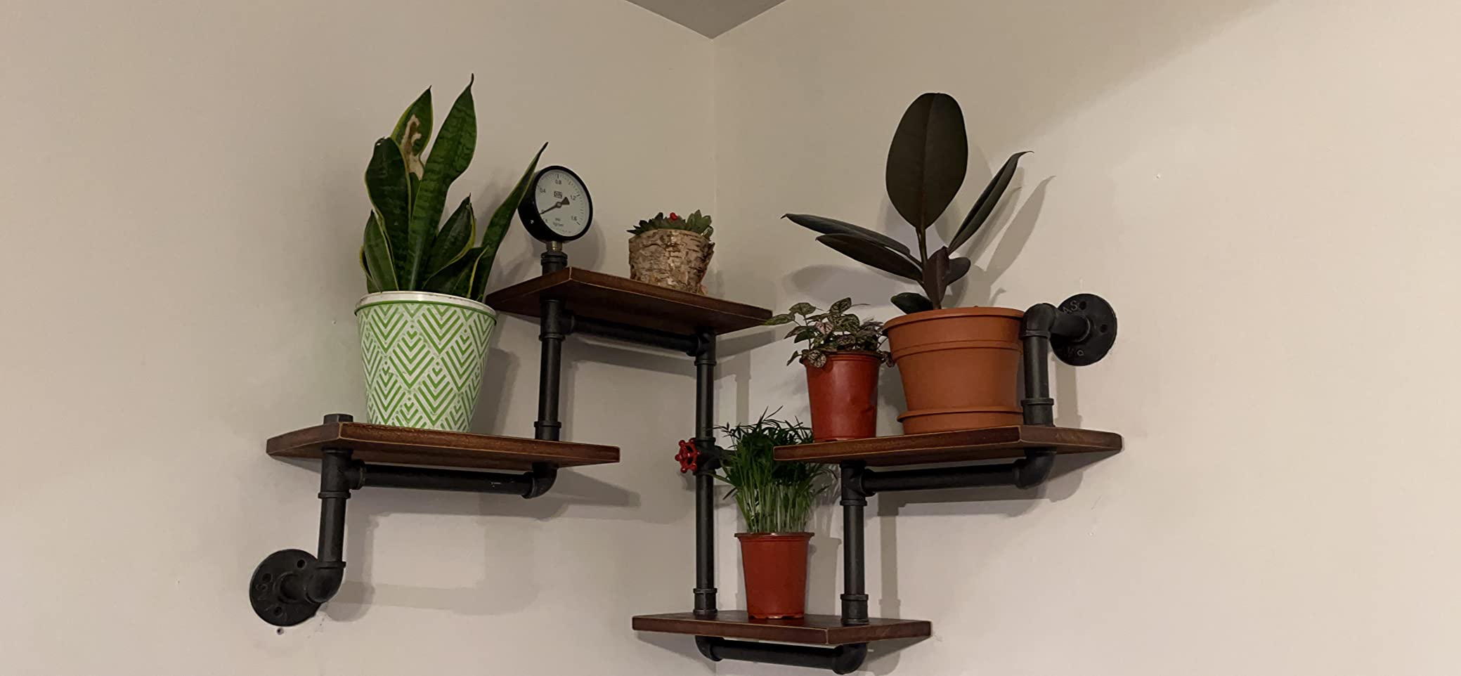 Industrial Modern Wood Ladder Pipe Wall Shelf 4 Layer Pipe