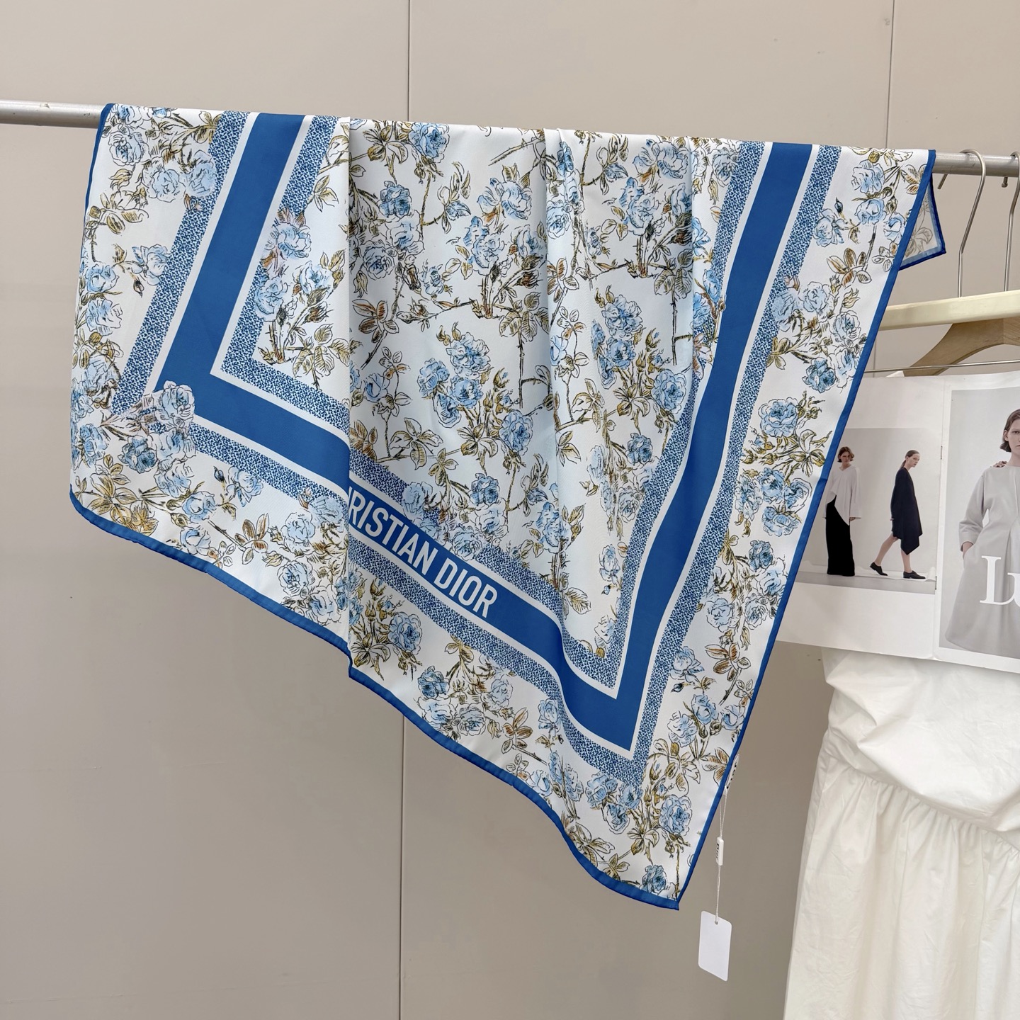 Dior Toile Print Silk Scarf Blue and Grey product images