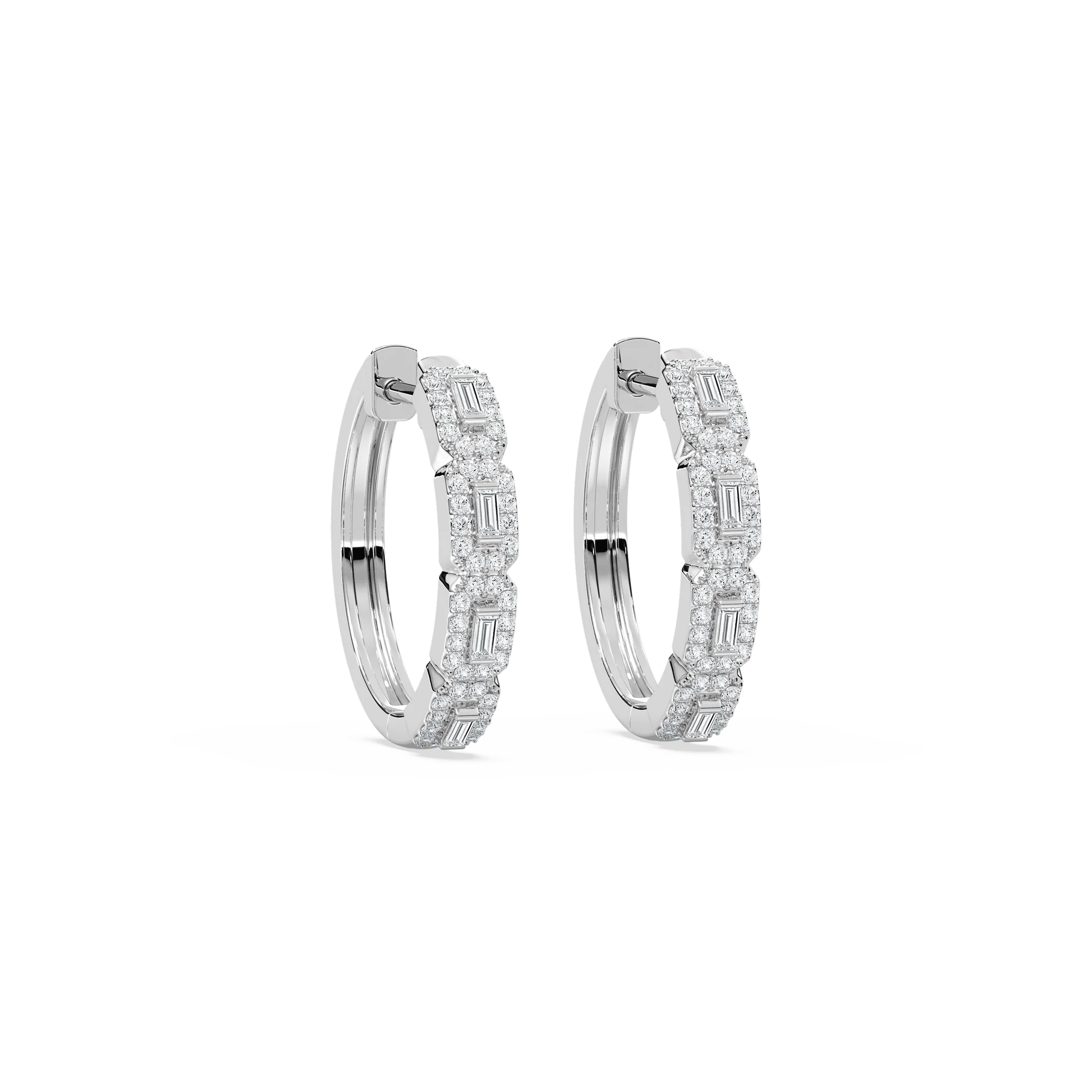 1/2 ctw Baguette Lab Grown Diamond Halo Huggie Hoop Earrings