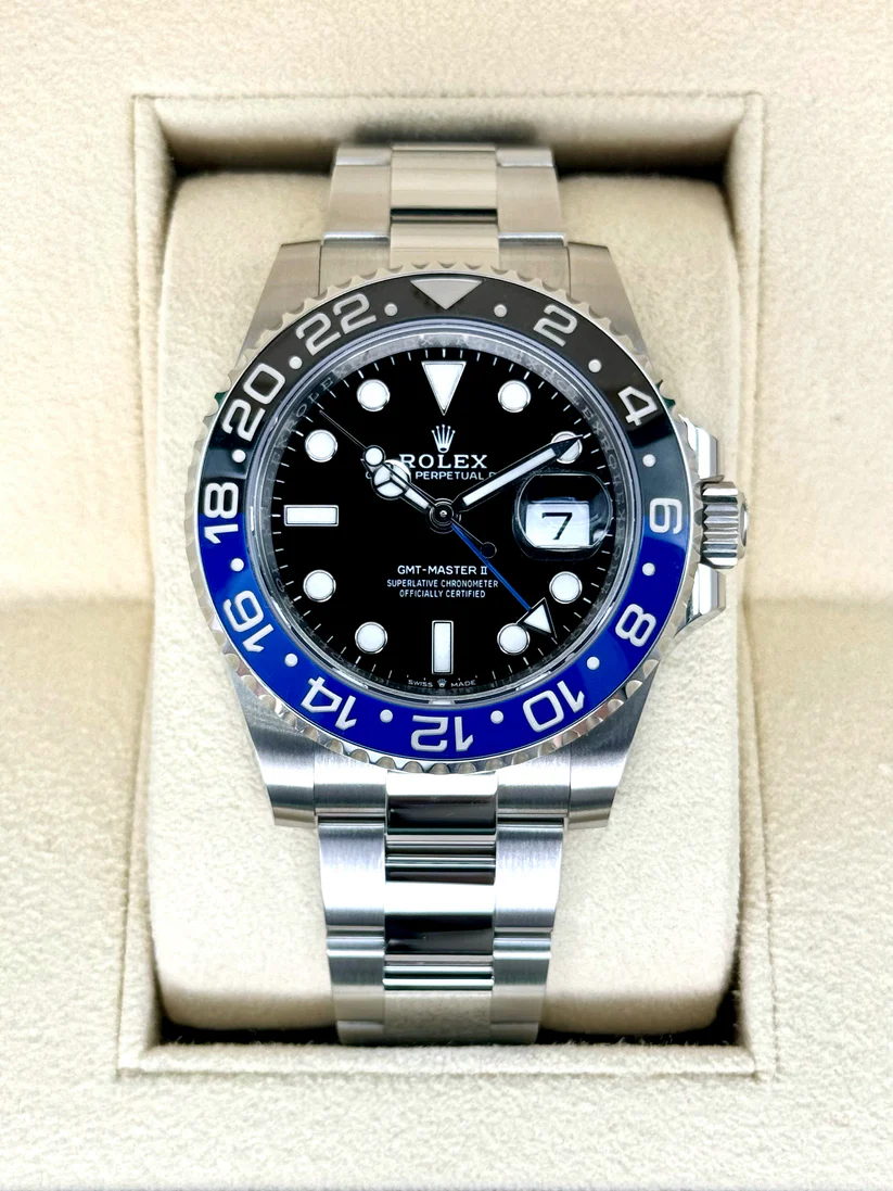 【Super Clone】RLX GMT-Master II 40 Watch - Black and Blue Batman Bezel - Black Dial - Oyster Bracelet | Ref m126710blnr-0003