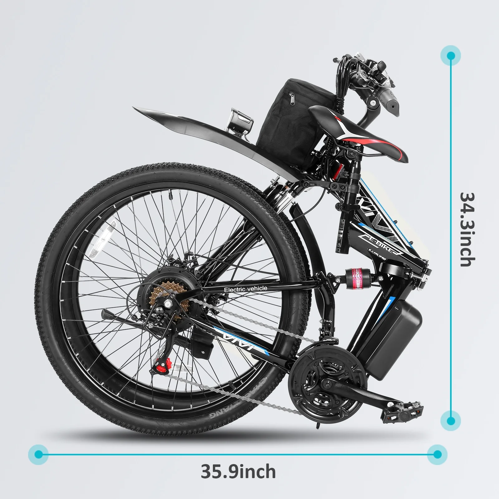 Vivi 26in Folding Electric Mountain Bike, 500W, 21-Speed