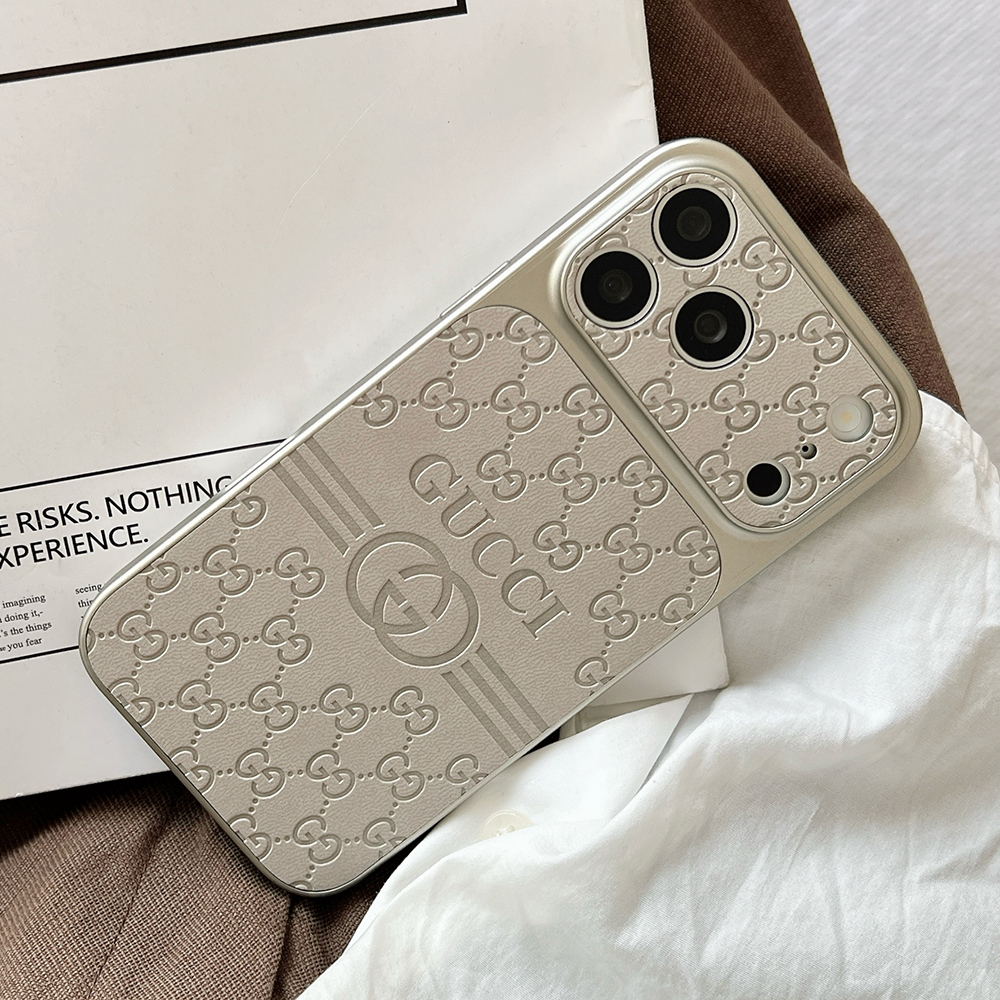 Gucci Embossed GG Monogram Electroplated Frame Premium Leather Luxury Phone Case