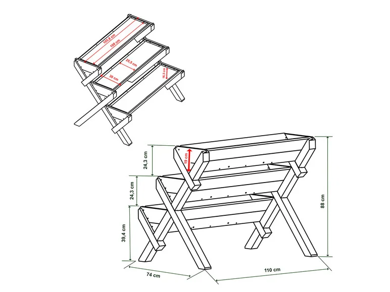 Potager en bois sur pieds »Trio«