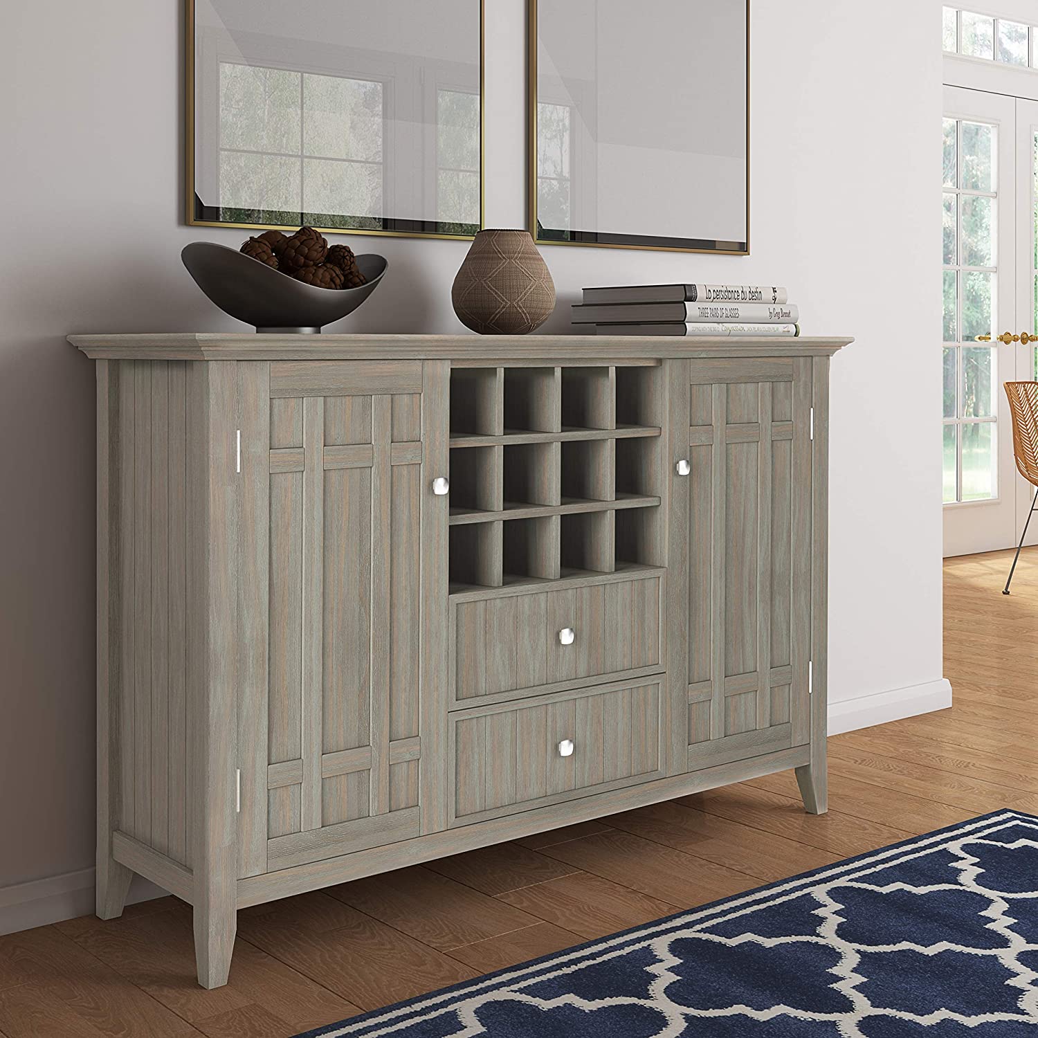 Solid Pine Wood 54 inch Rustic Sideboard Buffet Credenza in