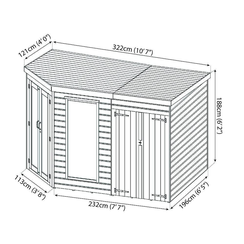 Wooden Corner Summerhouse with Side Shed 11x7 Garden Storage