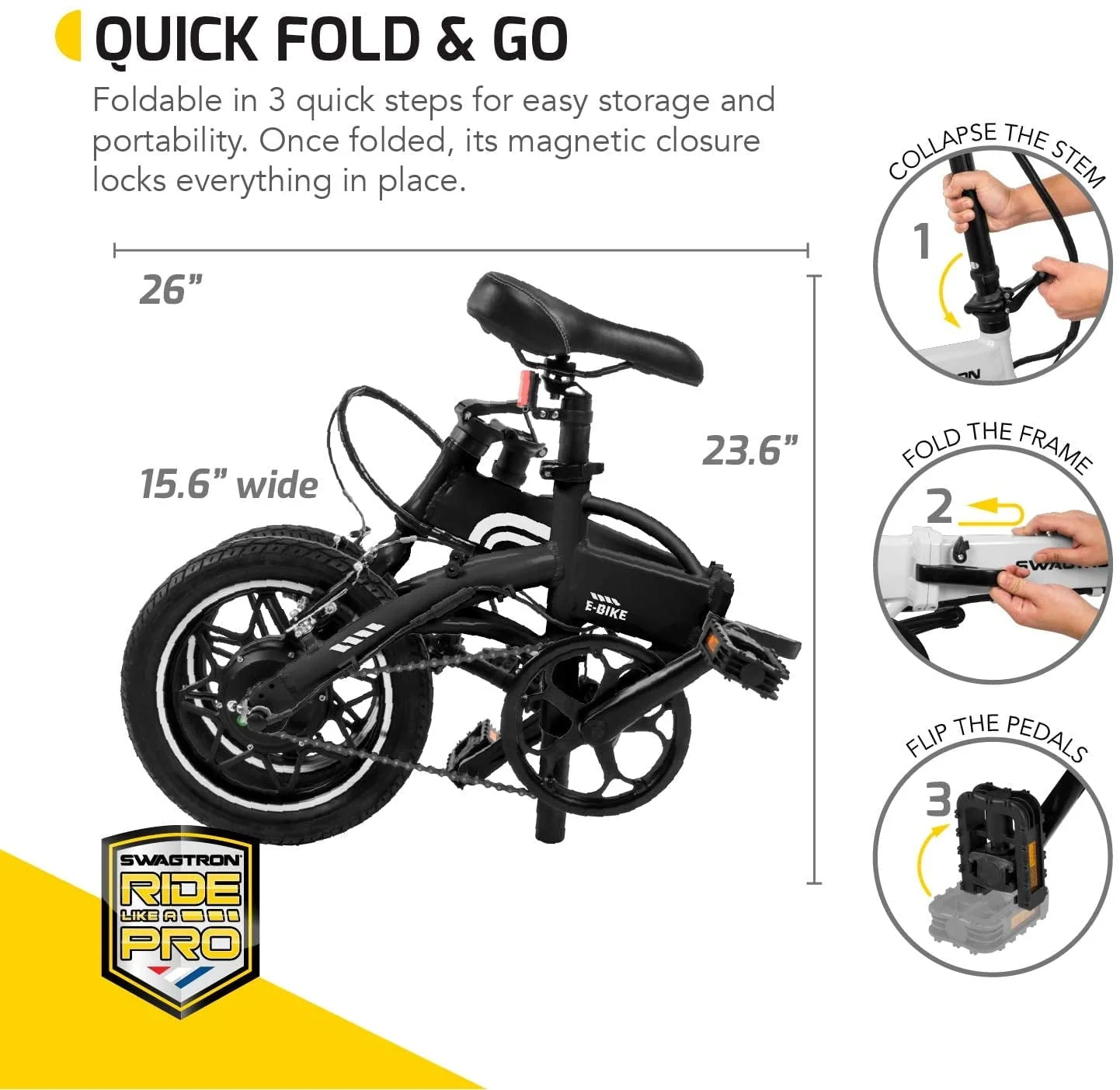 Swagtron Swagcycle EB5 Pro Plus Folding Electric Bike, Recertified