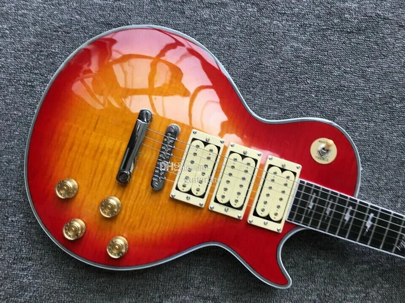 Handcrafted Electric Guitar Featuring 3 Picks& Unique Tiger Flame Top 6 strings