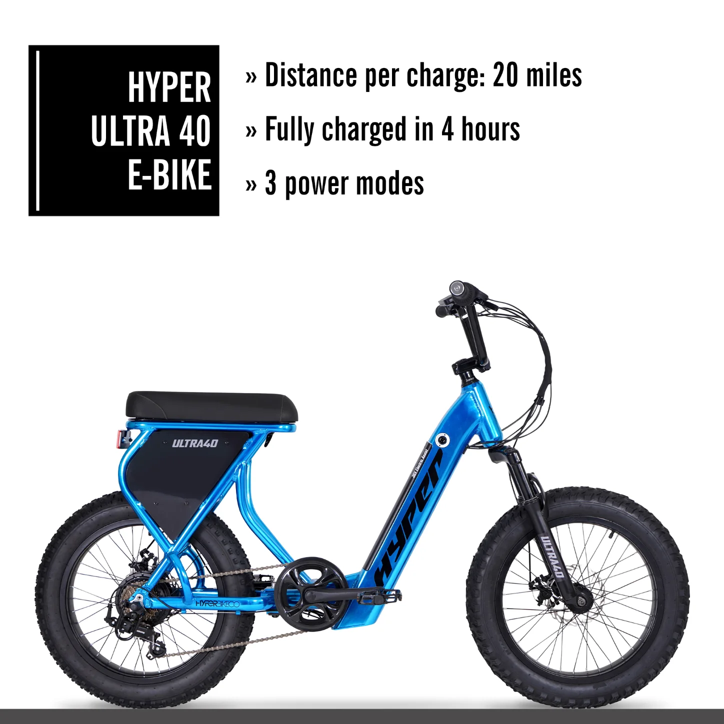 Hyper Ultra 40 20in Electric Bike, 250W, Matte Black