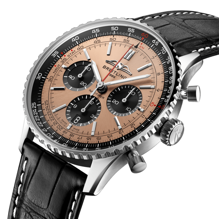 【Super Clone】Breitling Navitimer B01 Chronograph 46 Brown Dial Black Leather Strap Watch For Men - AB0138241K1P1