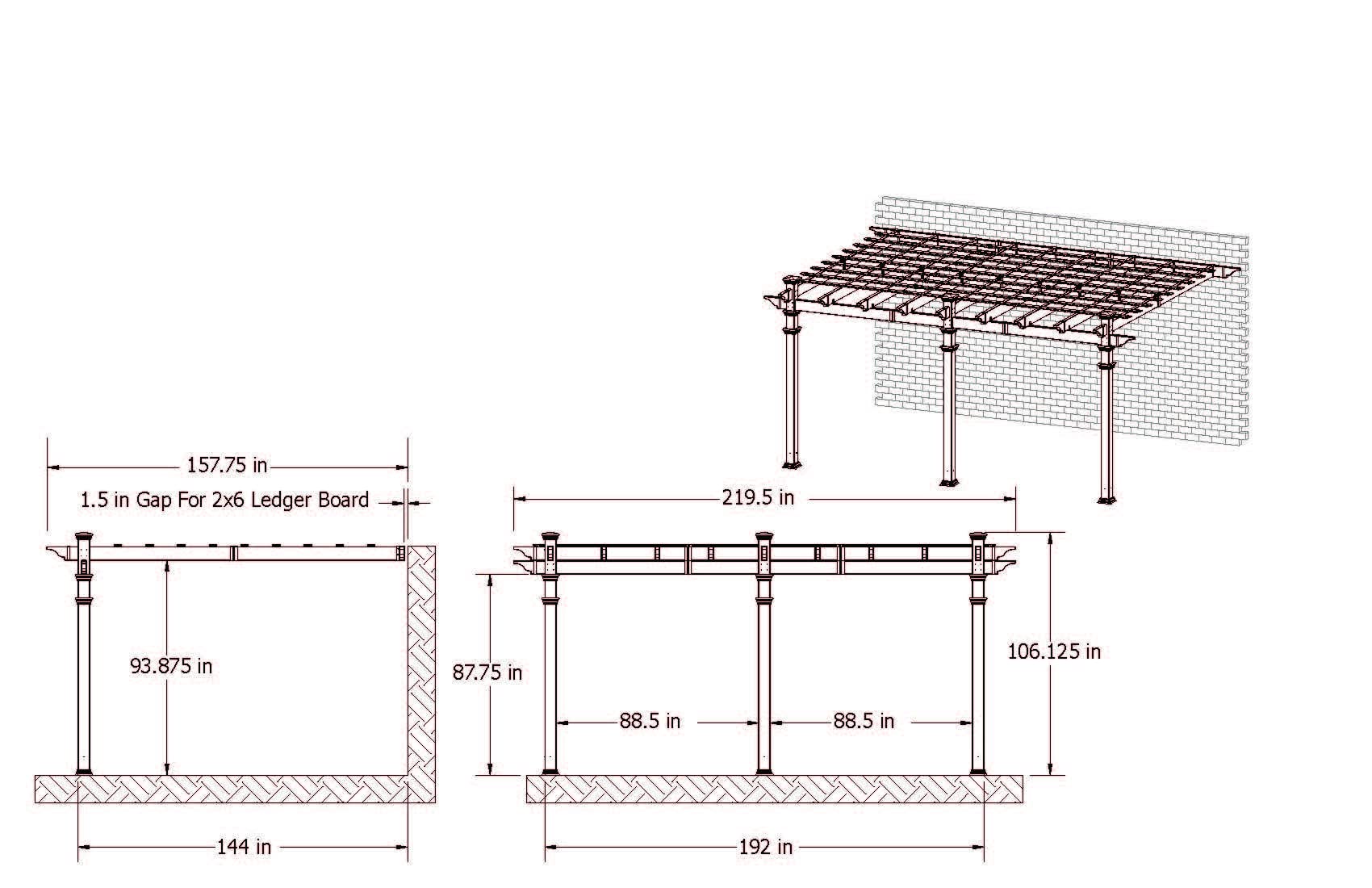 Valencia 12' x 16' Attached Vinyl Pergola