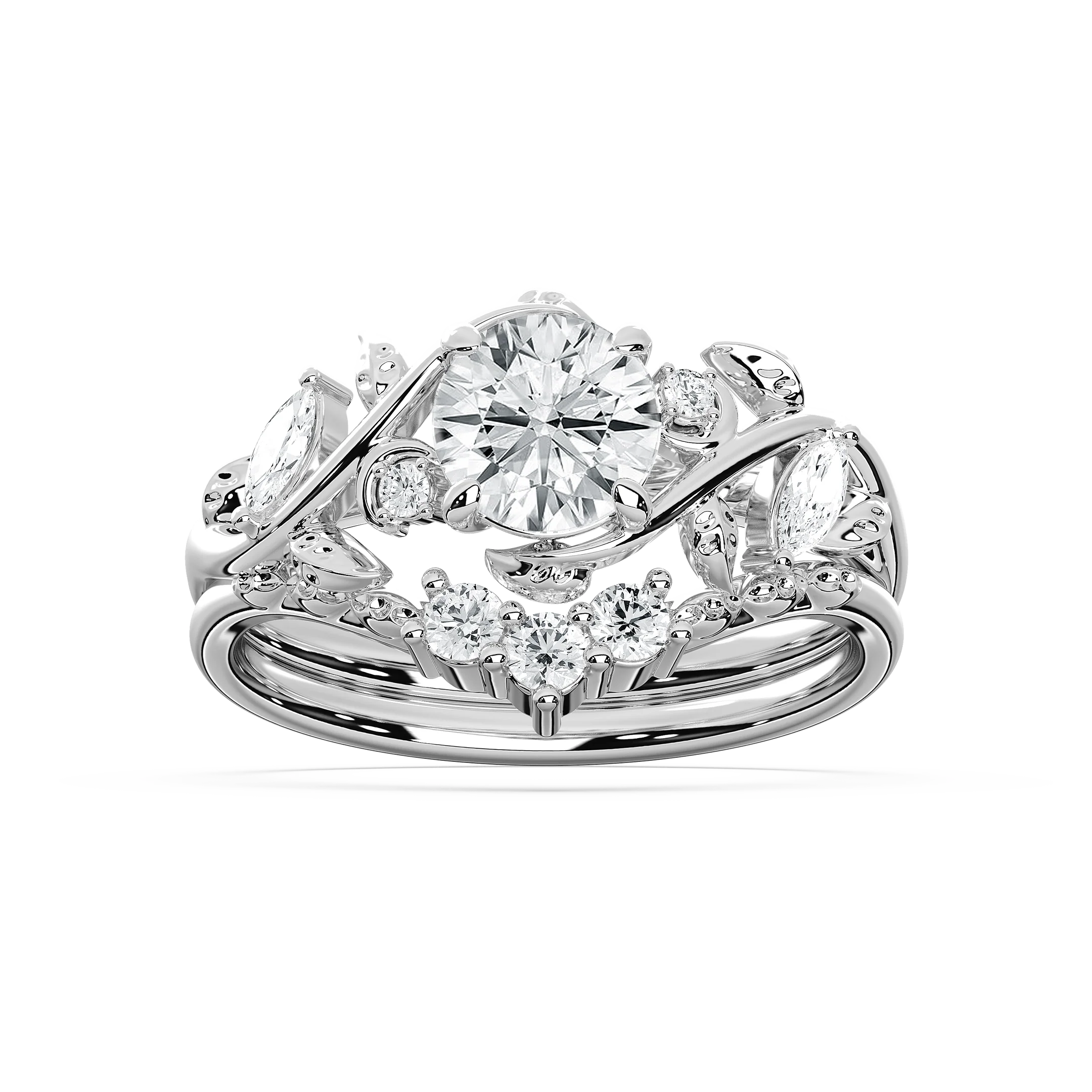 Seraphina 1 ¹⁄₃ ctw Round Lab Grown Diamond Vintage Floral Wedding Set