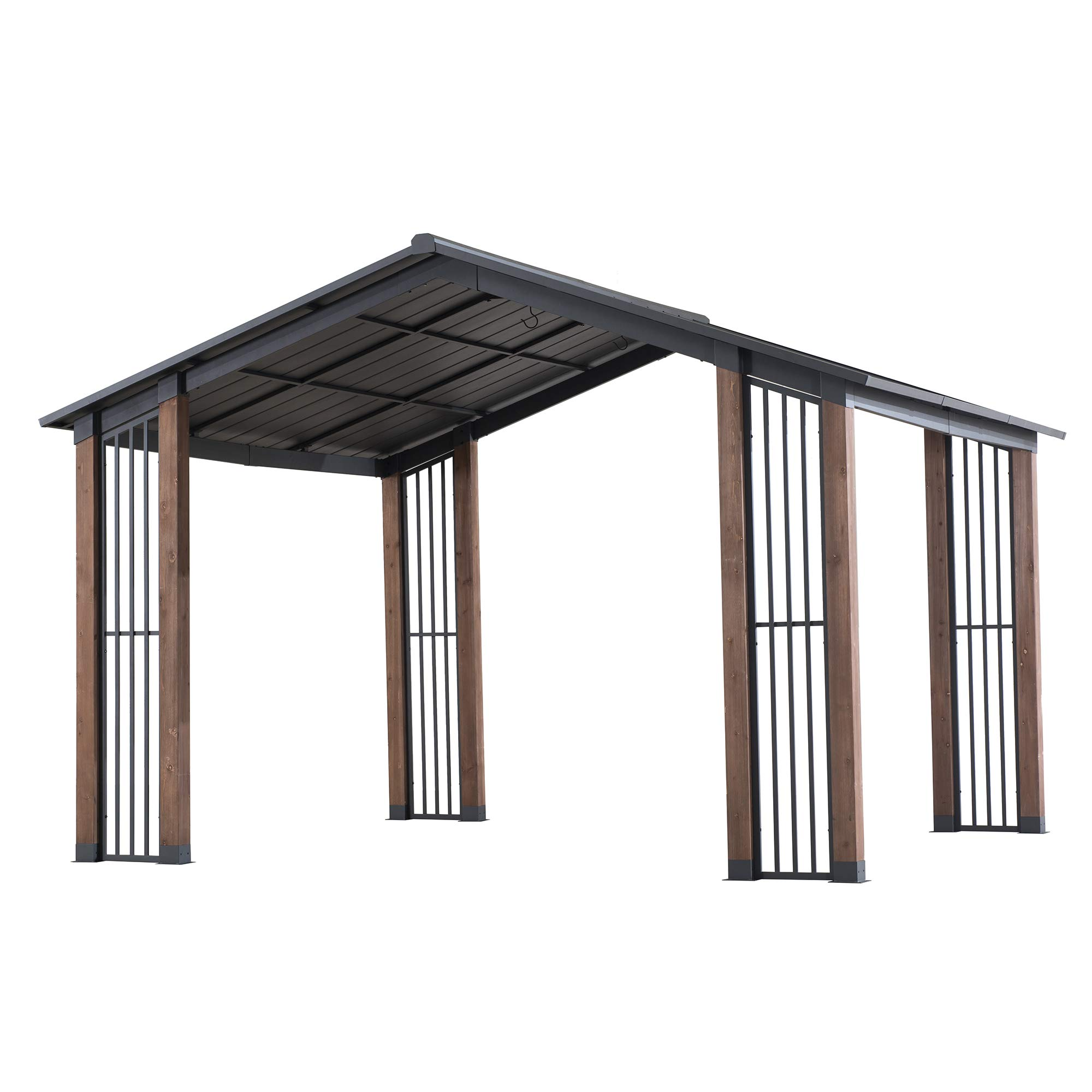 Outdoor Cedar Frame Wood Gazebo with Black Steel Hardtop Roof