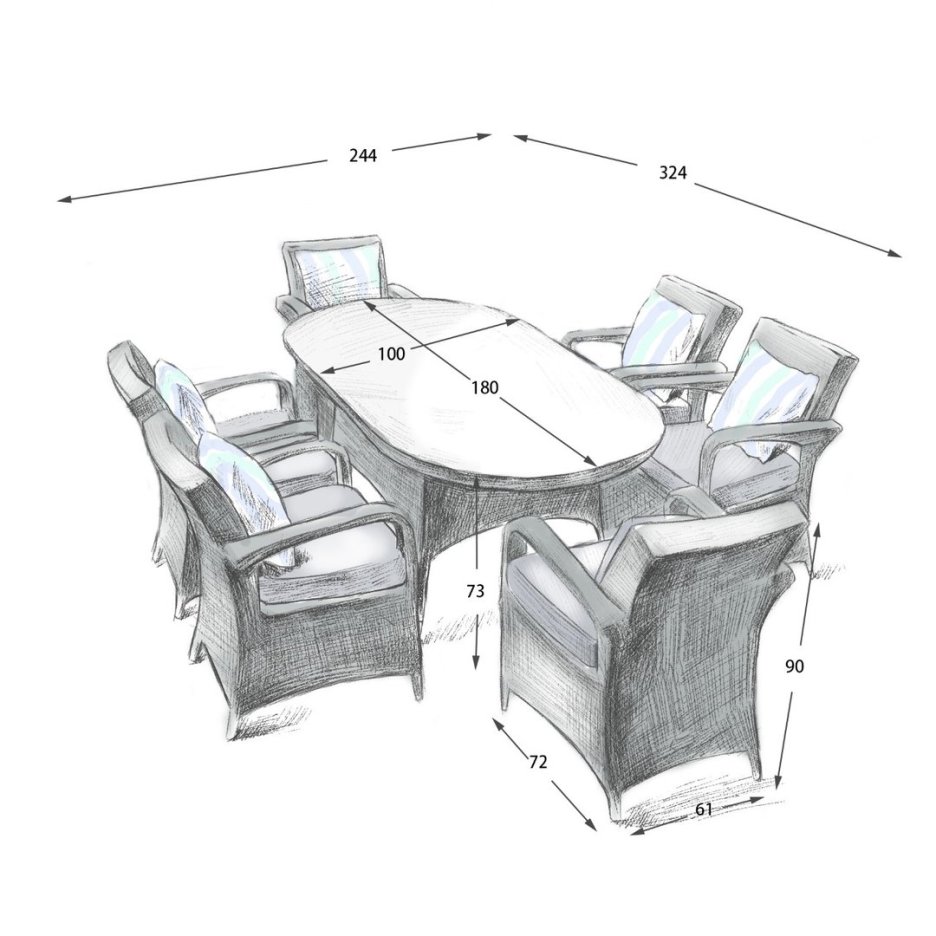 HOTSALES 8 SAVANNAH Armchair oval table set