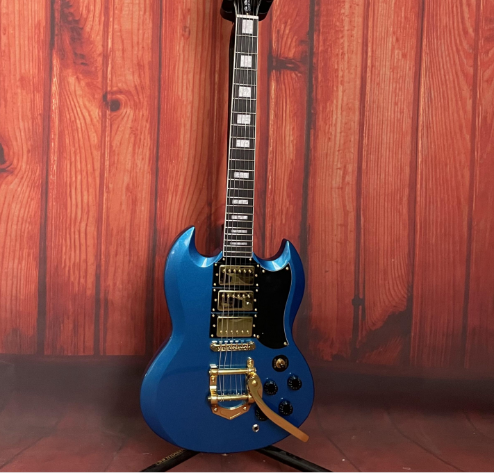 Electric Guitar Blue Small Vibrat HHH Pickups Bone Nut mahogany body