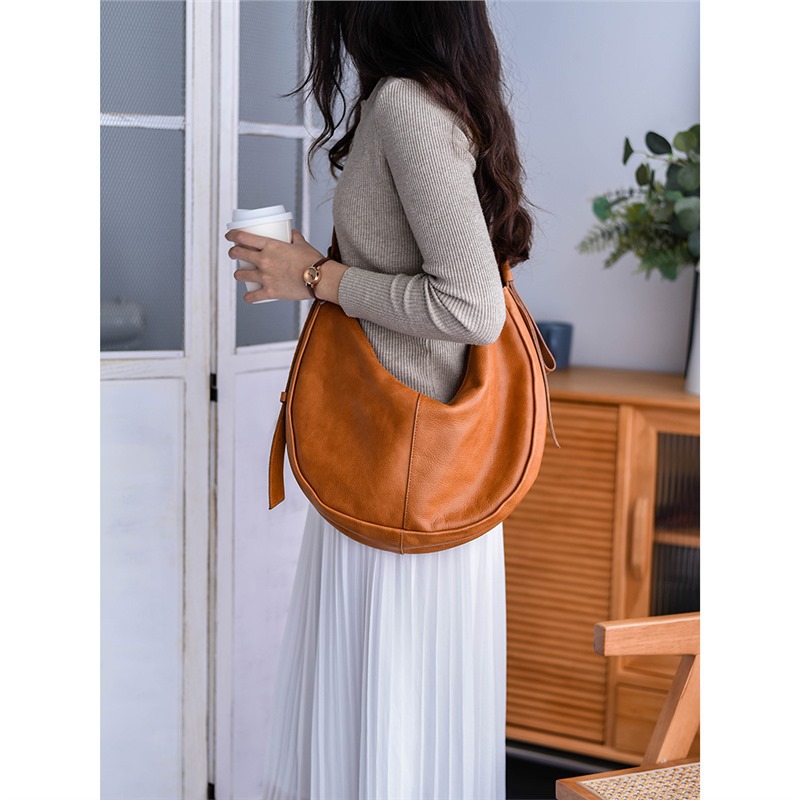 Crescent Leather Hobo Bag