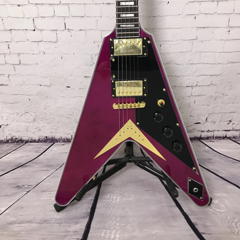 6 Strings Electric Guitar Factory Purple Color Flying V Gold Hardware