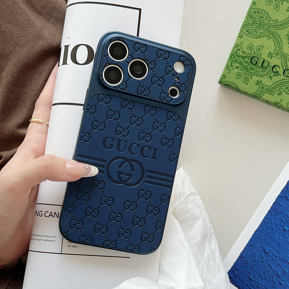Gucci Embossed GG Monogram Electroplated Frame Premium Leather Luxury Phone Case