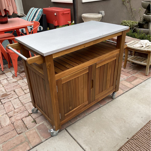 Amagansett Sand & Stable Bar Cart with Solid Wood Outer Material